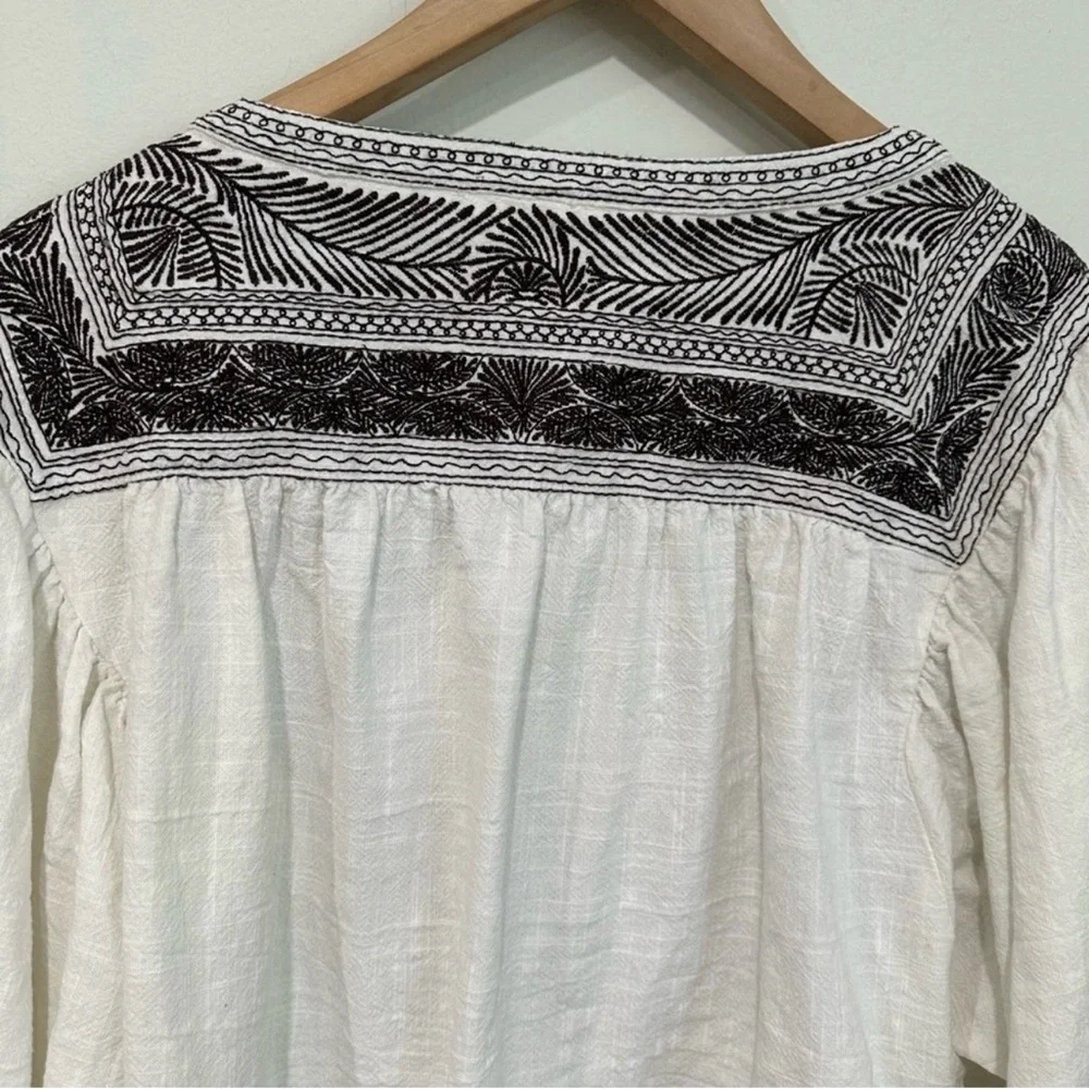 Free People Iggie Embroidered Crop Top Ivory SZ XSmall Baloon Sleeves Boho EUC
